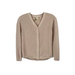 Serendipity Organics Cardigan Cropped Knit Ribbed Button Cream Sz XS Classic